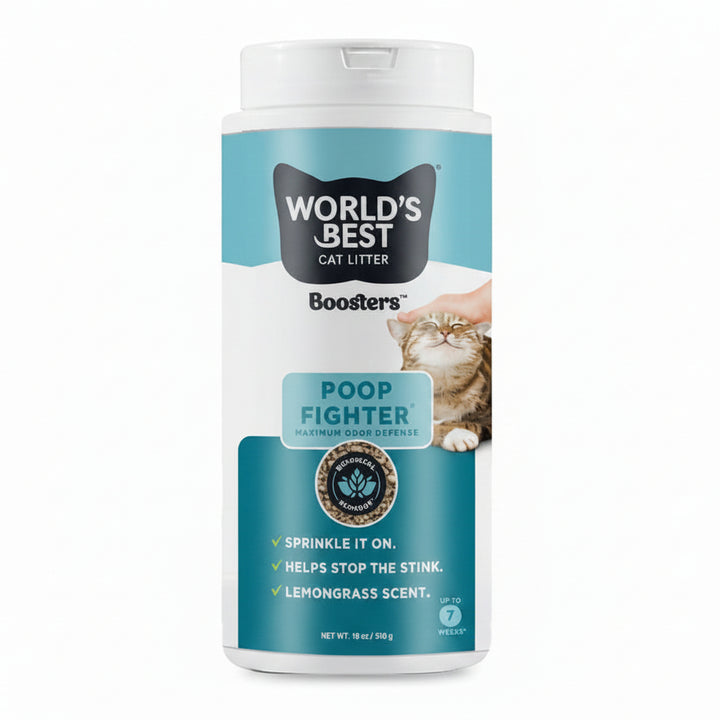 WORLD'S BEST CAT LITTER® Boosters™ Poop Fighter® | Natural and Sustainable Cat Litter Additive | Eliminates Poop, Urine, and Ammonia Odors | Botanical Blocker™ Technology | 18 oz Canister