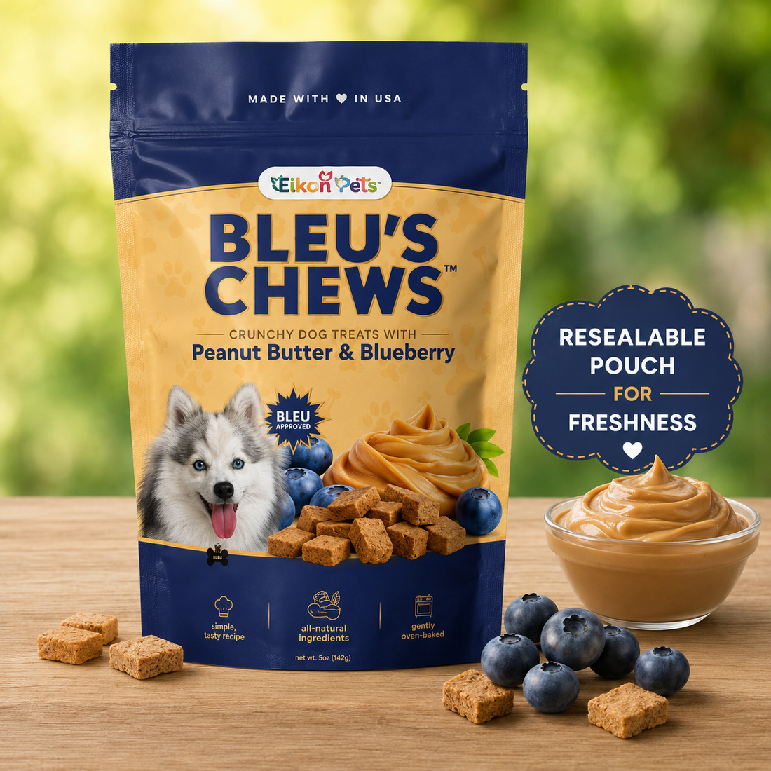 Eikon Pets Bleu’s Chews™ Crunchy Dog Treats with Peanut Butter & Blueberry