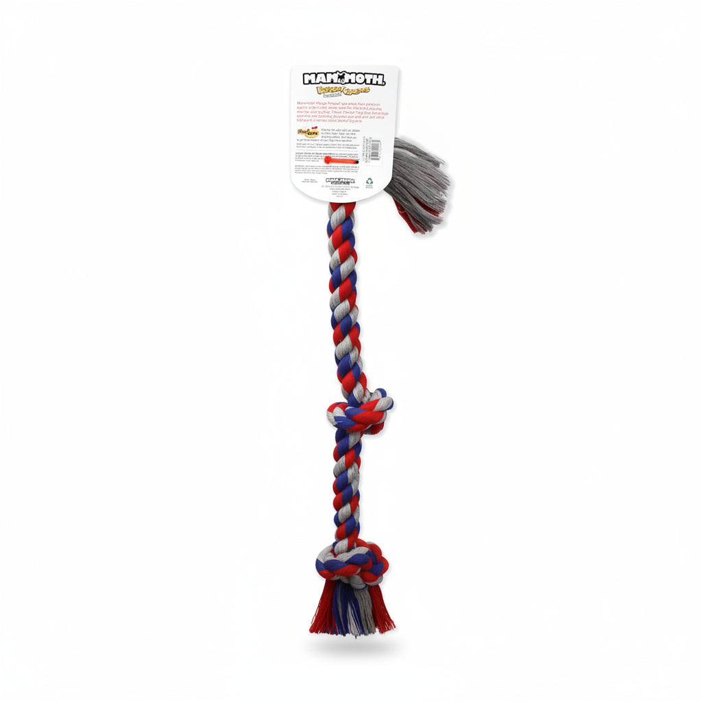 Mammoth Pet Products Mammoth Flossy Chews Assorted Color Rope, Premium Cotton-Poly 3 Knot Tug Dog , X-Large