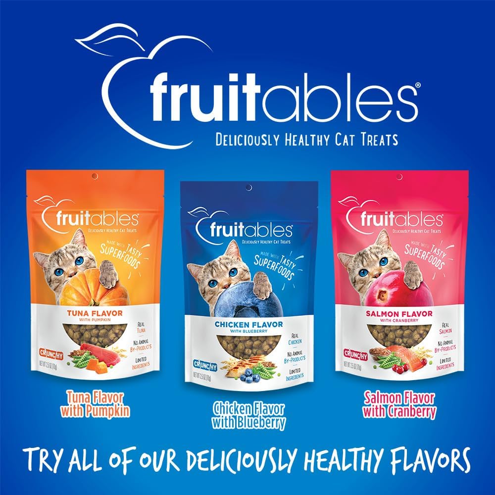 Fruitables Cat Treats Crunchy Cat Treats Packed with Protein Healthy Low Calorie Free of Wheat, Corn and Soy Made with Real Chicken and Blueberry 30 Ounces