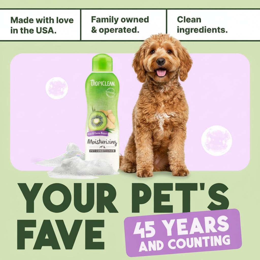 TropiClean Dog Conditioner, Easy Detangling & Moisturizing Conditioner, Puppy Safe, Made in the USA, Kiwi & Cocoa Butter Scent, 20oz.