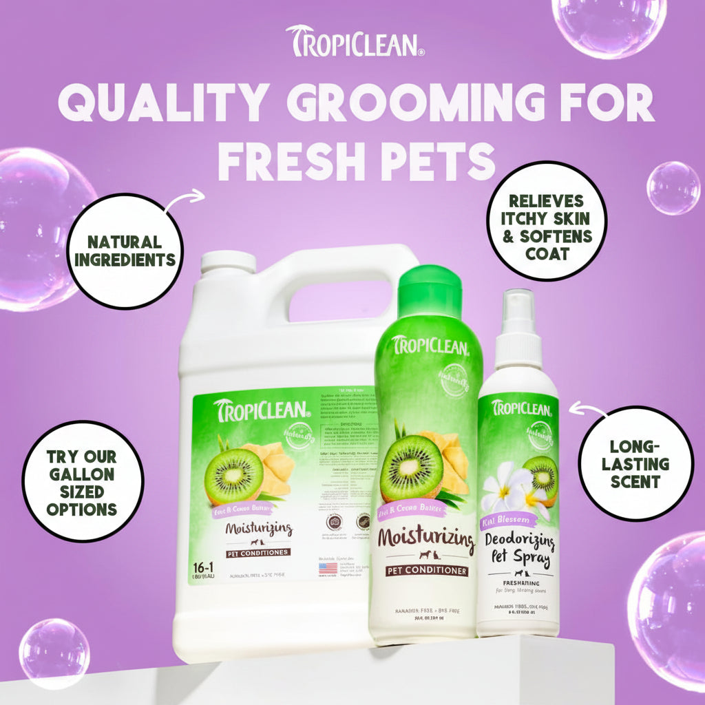 TropiClean Dog Conditioner, Easy Detangling & Moisturizing Conditioner, Puppy Safe, Made in the USA, Kiwi & Cocoa Butter Scent, 20oz.