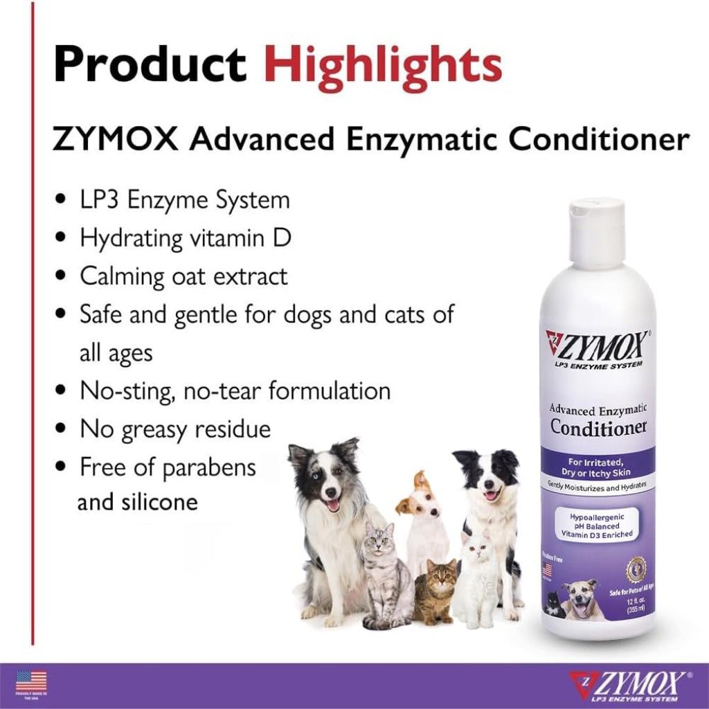 ZYMOX Advanced Enzymatic Leave-On Conditioner, 12oz. – for Pets & Animals of All Ages: Conditions, Detangles, Soothes, & Moisturizers Skin & Coat