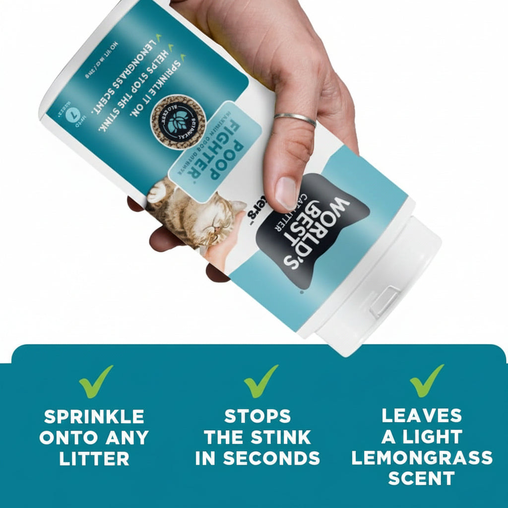 WORLD'S BEST CAT LITTER® Boosters™ Poop Fighter® | Natural and Sustainable Cat Litter Additive | Eliminates Poop, Urine, and Ammonia Odors | Botanical Blocker™ Technology | 18 oz Canister