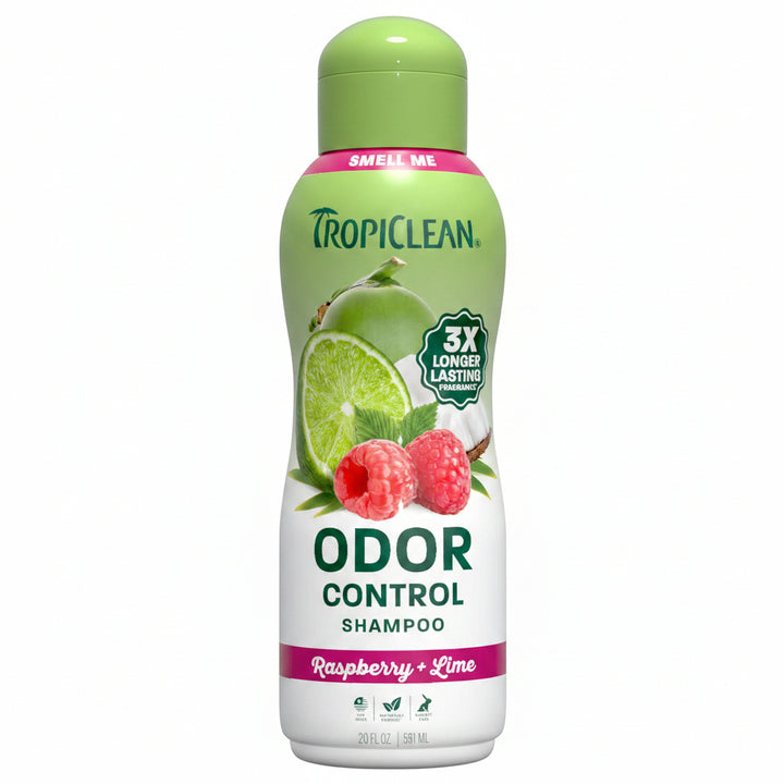 TropiClean Deodorizing Dog Shampoo, Powerful Odor Control, Long-Lasting Raspberry Lime Scent, Puppy Safe, Made in The USA, Cat Friendly, 20oz.