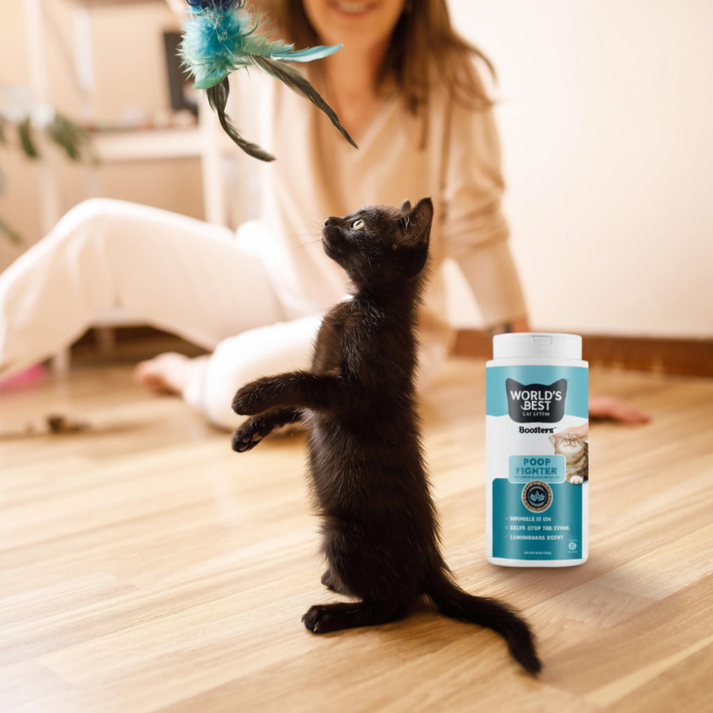 WORLD'S BEST CAT LITTER® Boosters™ Poop Fighter® | Natural and Sustainable Cat Litter Additive | Eliminates Poop, Urine, and Ammonia Odors | Botanical Blocker™ Technology | 18 oz Canister