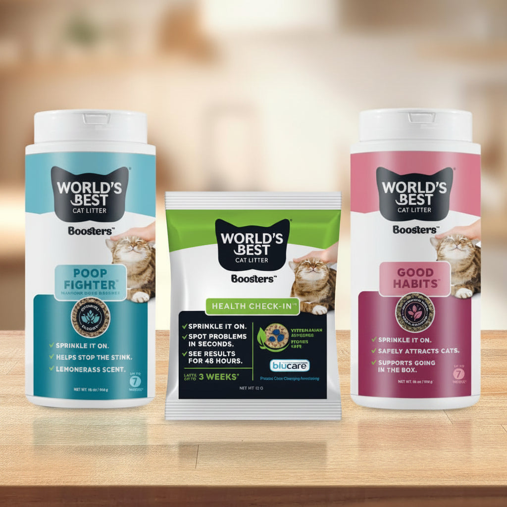 WORLD'S BEST CAT LITTER® Boosters™ Poop Fighter® | Natural and Sustainable Cat Litter Additive | Eliminates Poop, Urine, and Ammonia Odors | Botanical Blocker™ Technology | 18 oz Canister