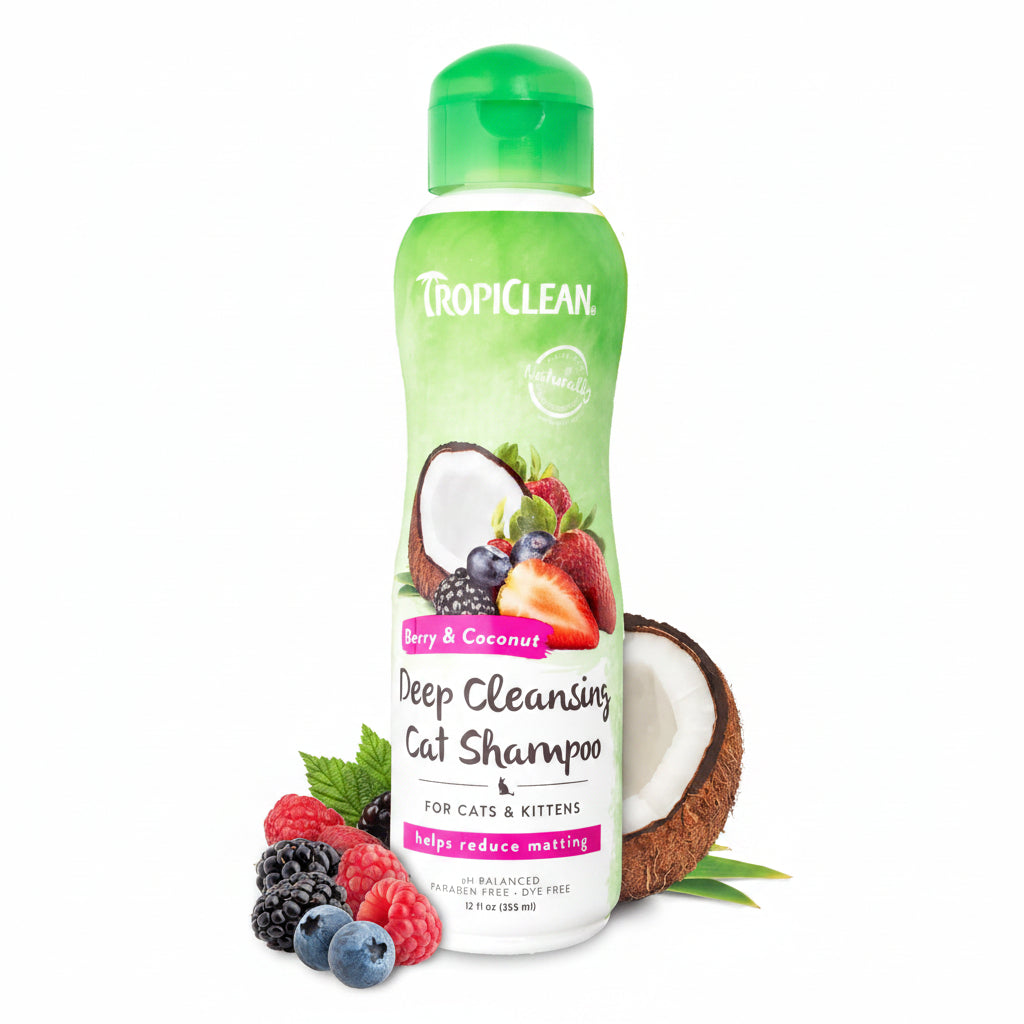 TropiClean Berry & Coconut Deep Cleansing Cat Shampoo | Kitten Shampoo Reduces Matting | Natural Shampoo Derived from Natural Ingredients | Made in The USA | 12 oz.