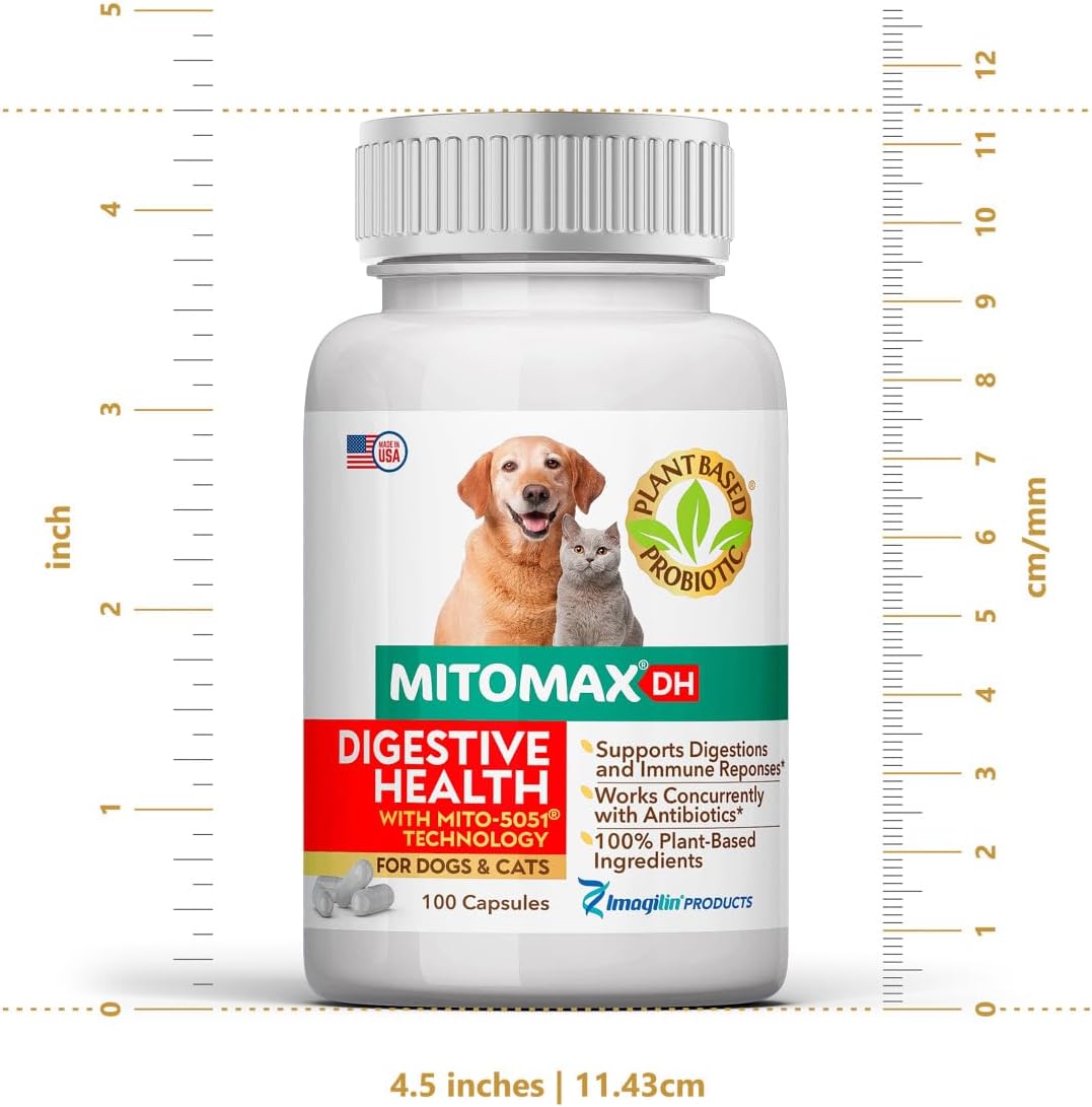 MitoMax DH for Digestive Health, Plant Based Probiotics for Dogs and Cats, 100 Capsules per Bottle