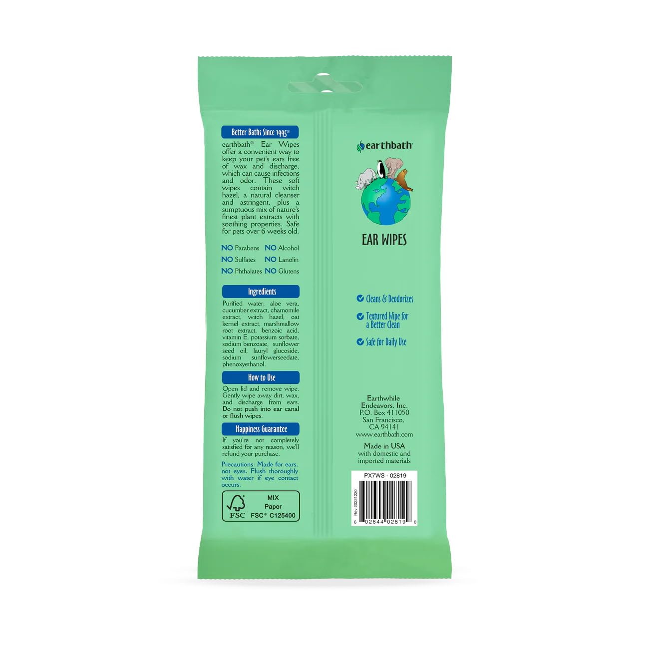 earthbath Ear Wipes Witch Hazel & Chamomile 30 Wipes