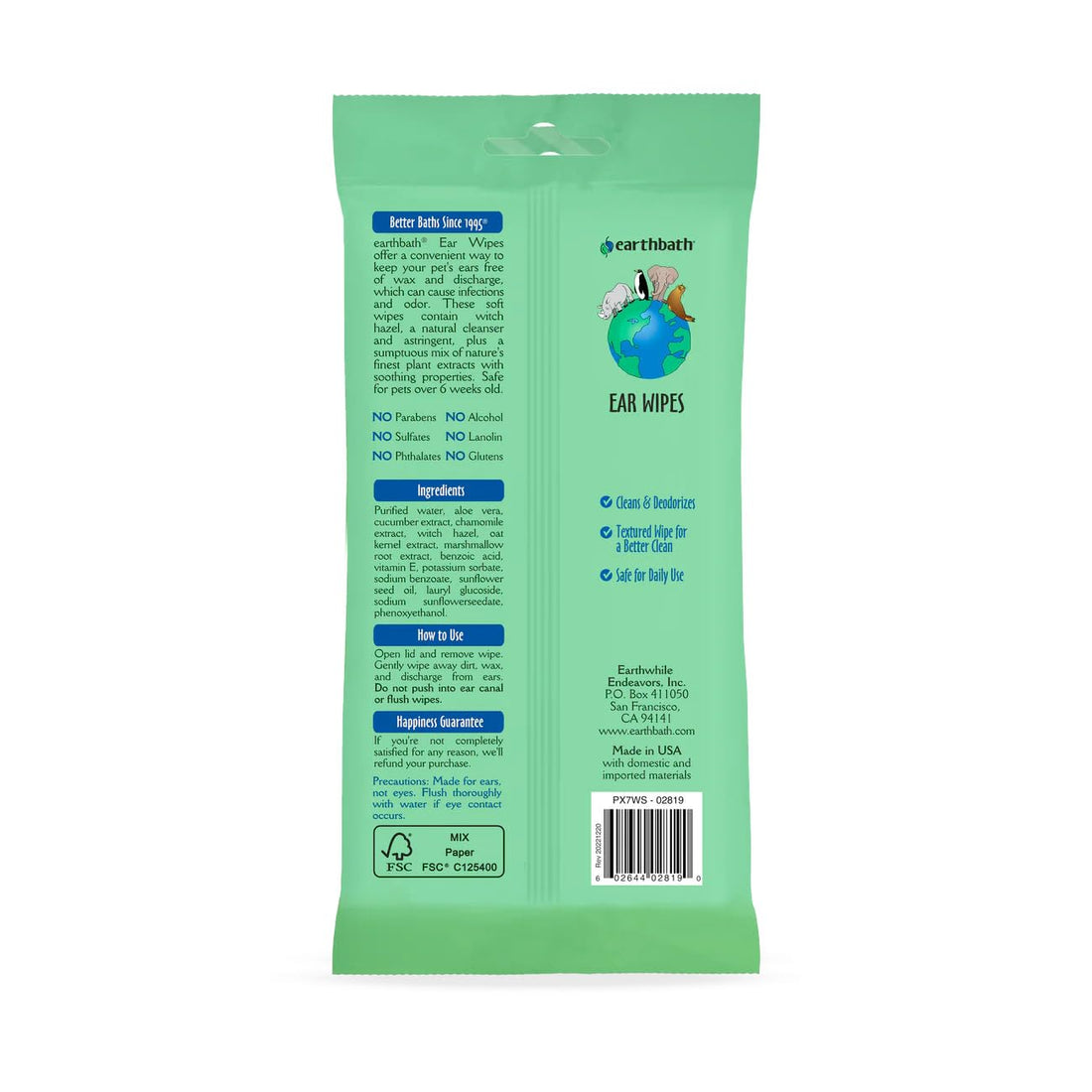 earthbath Ear Wipes Witch Hazel & Chamomile 30 Wipes