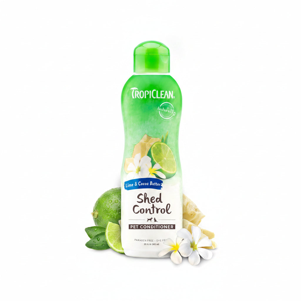TropiClean Deshedding Dog Conditioner, Reduces Shedding & Softens Coat, Puppy Safe, Made in the USA, Lime & Cocoa Butter Scent, 20oz.