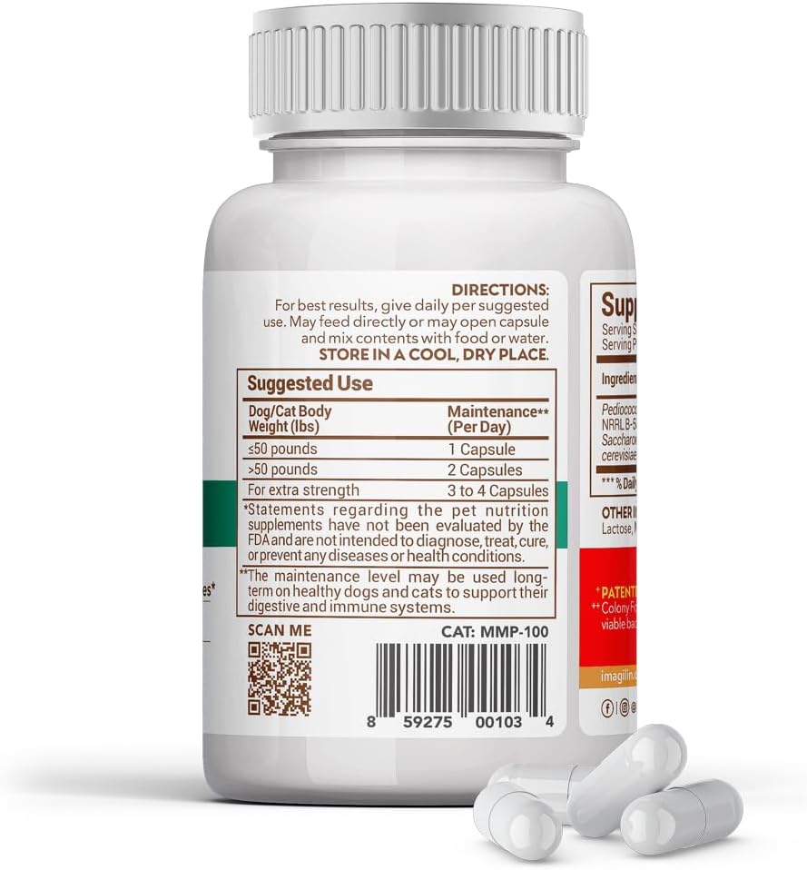 MitoMax DH for Digestive Health, Plant Based Probiotics for Dogs and Cats, 100 Capsules per Bottle
