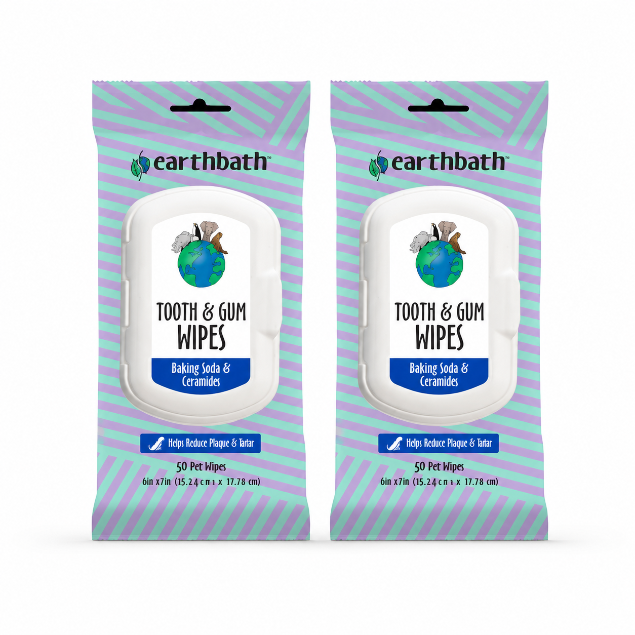 earthbath Tooth & Gum Wipes - Mint Dog Teeth Cleaning Wipes, No Brush Pet Dental Finger Swab for Dog and Cat Teeth Cleaning, Made in USA - Baking Soda & Cornmint, 50 Count(2 Pack)