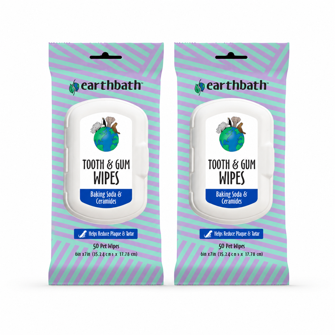 earthbath Tooth & Gum Wipes - Mint Dog Teeth Cleaning Wipes, No Brush Pet Dental Finger Swab for Dog and Cat Teeth Cleaning, Made in USA - Baking Soda & Cornmint, 50 Count(2 Pack)
