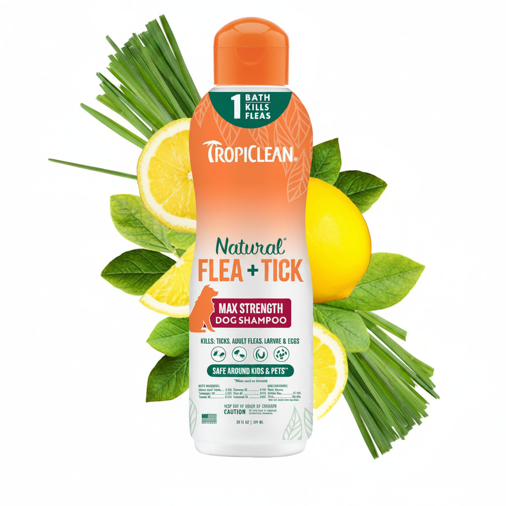 TropiClean Max Strength Flea and Tick Shampoo Treatment for Dogs, Powerful & Natural Defense, Prevention for Large & Small Dogs, Made in USA, 20oz