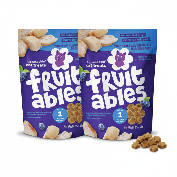 Fruitables Cat Treats, Healthy Treats For Cats, Low Calorie and Packed with Protein, Crunchy Biscuits, No Wheat, Corn or Soy, Made with Real Chicken and Blueberry, 2.5oz ( pack of 2)