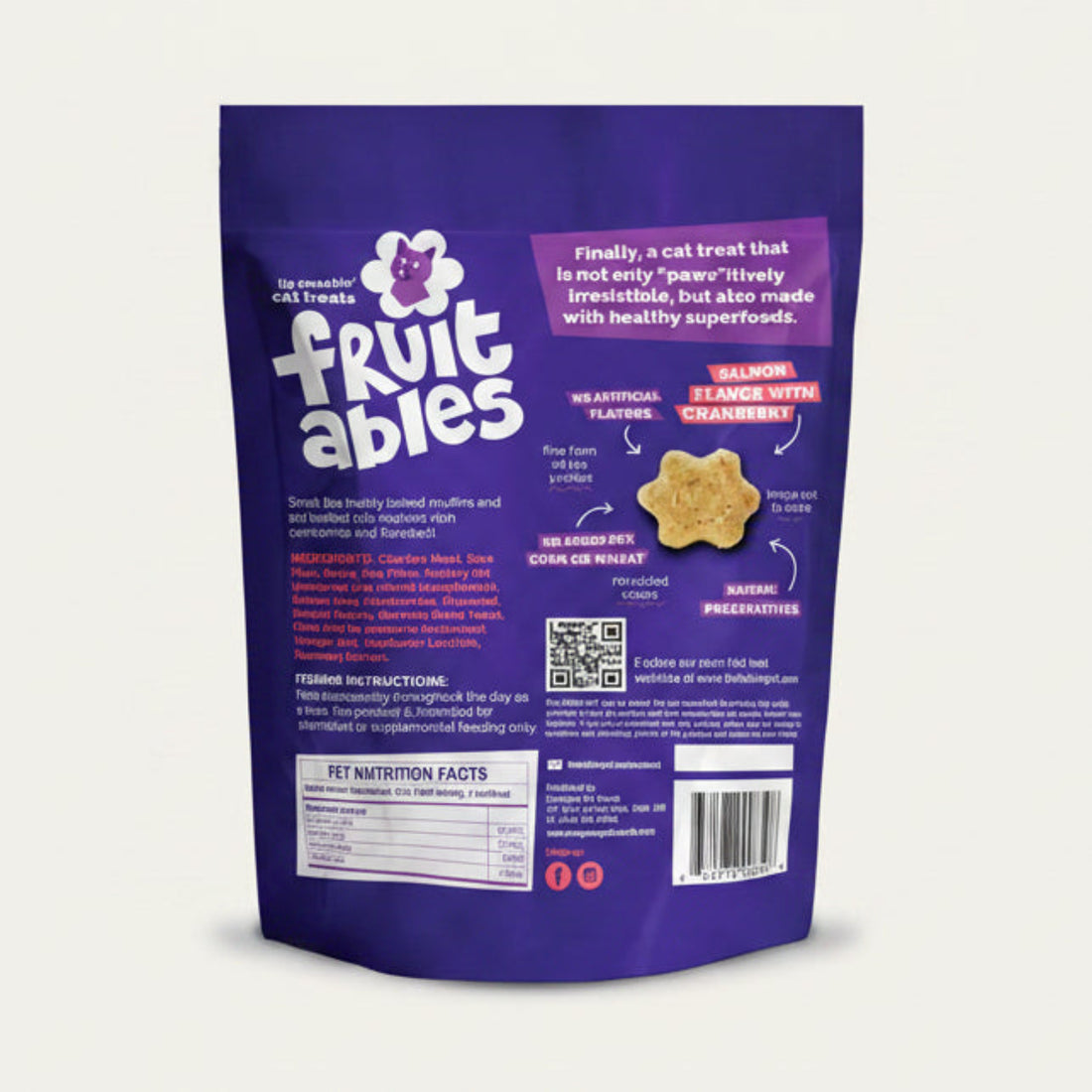 Fruitables Cat Treats Crunchy Cat Treats, Healthy Low Calorie Kitten Snacks, Made Without Wheat, Corn and Soy, Kitten Essentials, Made with Real Salmon and Cranberry, 30 Ounces