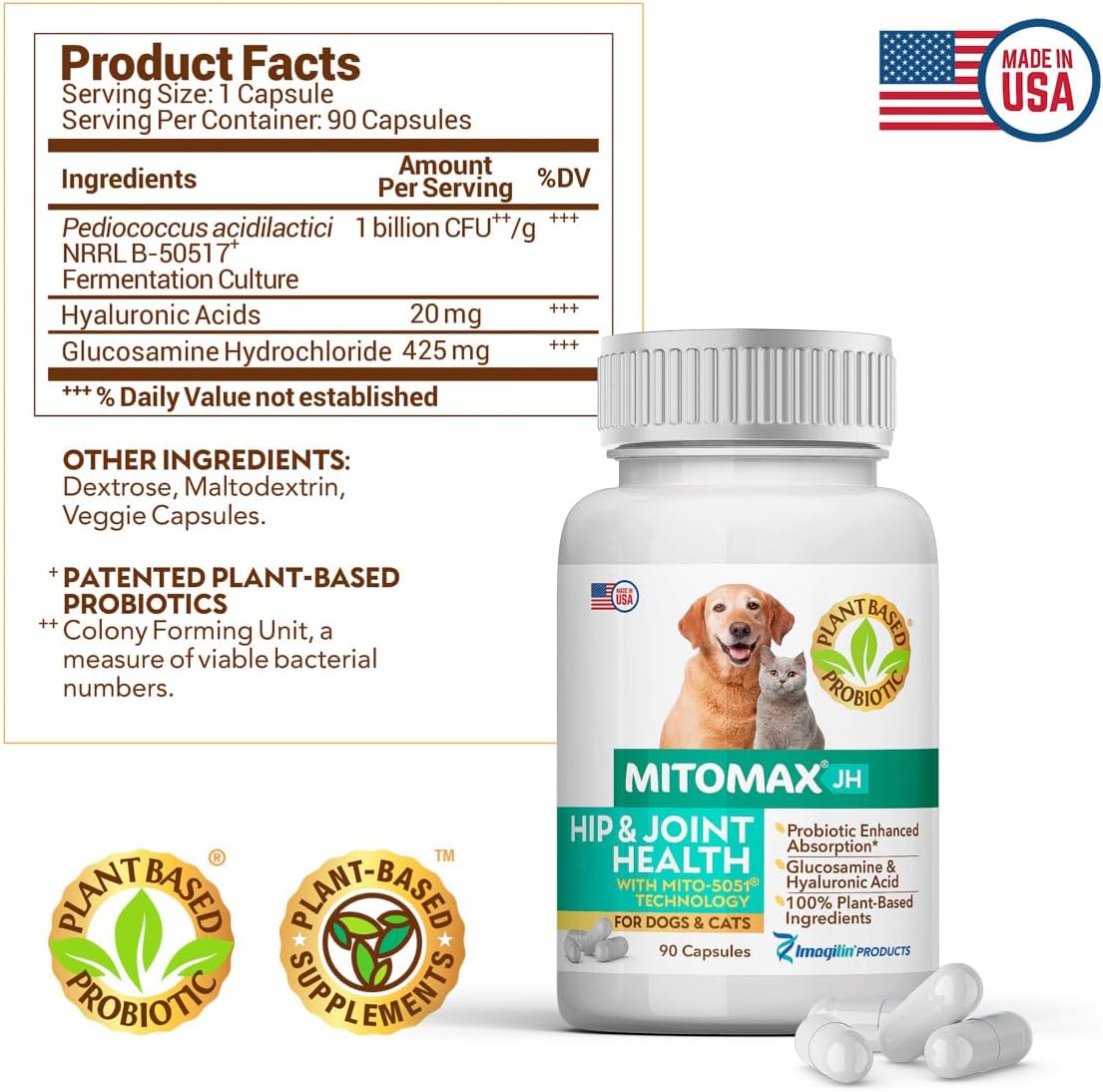MitoMax JH - Hip and Joint Health for Dogs and Cats, 90 Capsules