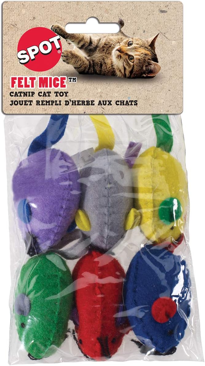 Spot Felt Mice Cat Toy with Catnip Assorted, 1ea/6 in, 6 pk