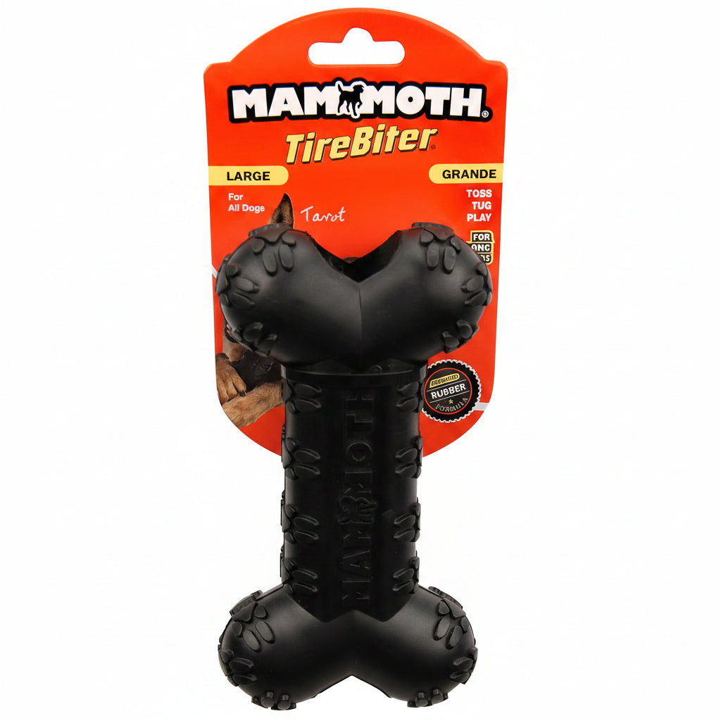 Mammoth TireBiterII Bone with Treat Station – Natural Rubber Dog Toys for Extreme Chewers – Dog Toys for Extra Long Interactive Play – Aggressive Chewer Toys for Dogs - Large 7.25