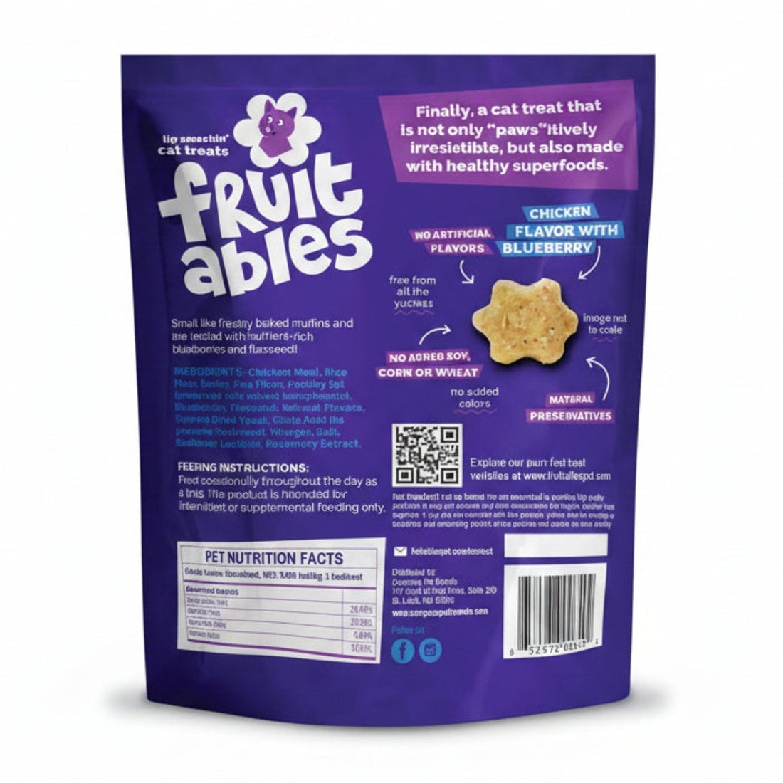 Fruitables Cat Treats, Healthy Treats For Cats, Low Calorie and Packed with Protein, Crunchy Biscuits, No Wheat, Corn or Soy, Made with Real Chicken and Blueberry, 2.5oz ( pack of 2)