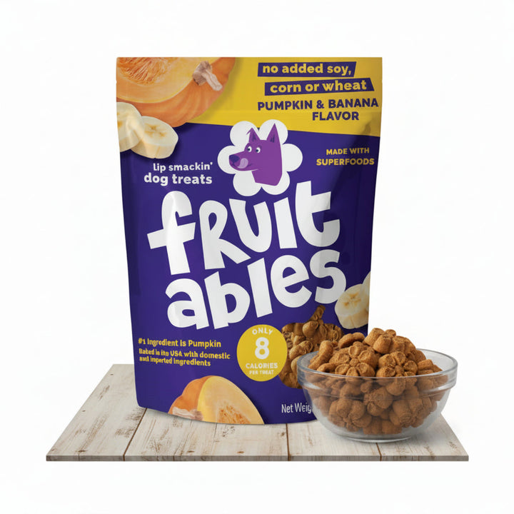 Fruitables Baked Dog Treats, Healthy Pumpkin Treat for Dogs, Low Calorie & Delicious, No Wheat, Corn or Soy, Made in the USA, Pumpkin and Banana Flavor, 7oz