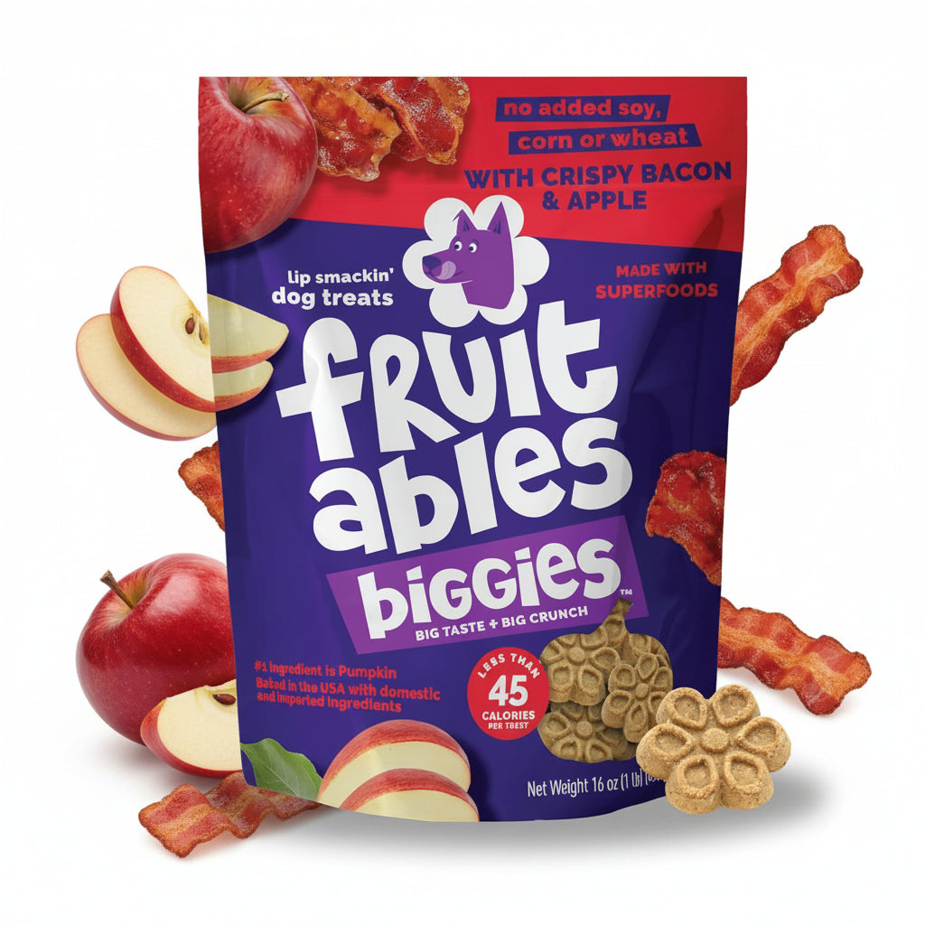 Fruitables Biggies Dog Biscuits, Healthy Treats for Dogs, Pumpkin Doggie Biscuits, Crunchy Treats, Made Without Wheat, Corn and Soy, Made in the USA, Crispy Apple and Bacon Flavor, 16oz