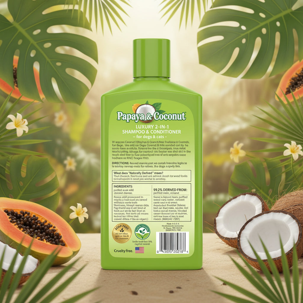 TropiClean 2-in-1 Dog Shampoo and Conditioner, Moisturizing Dog Detangler, Puppy Safe, Made in the USA, Papaya Scent, Cat & Kitten Safe, 20oz.