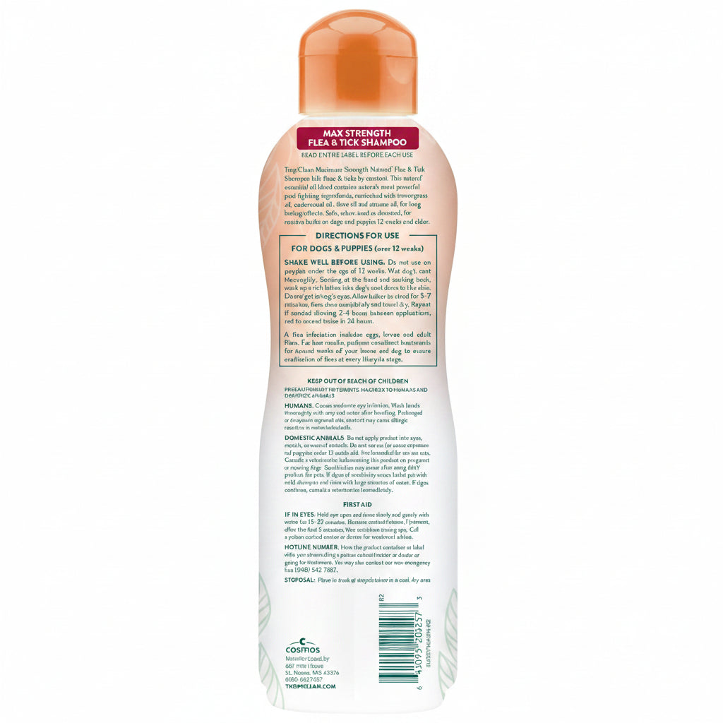 TropiClean Max Strength Flea and Tick Shampoo Treatment for Dogs, Powerful & Natural Defense, Prevention for Large & Small Dogs, Made in USA, 20oz
