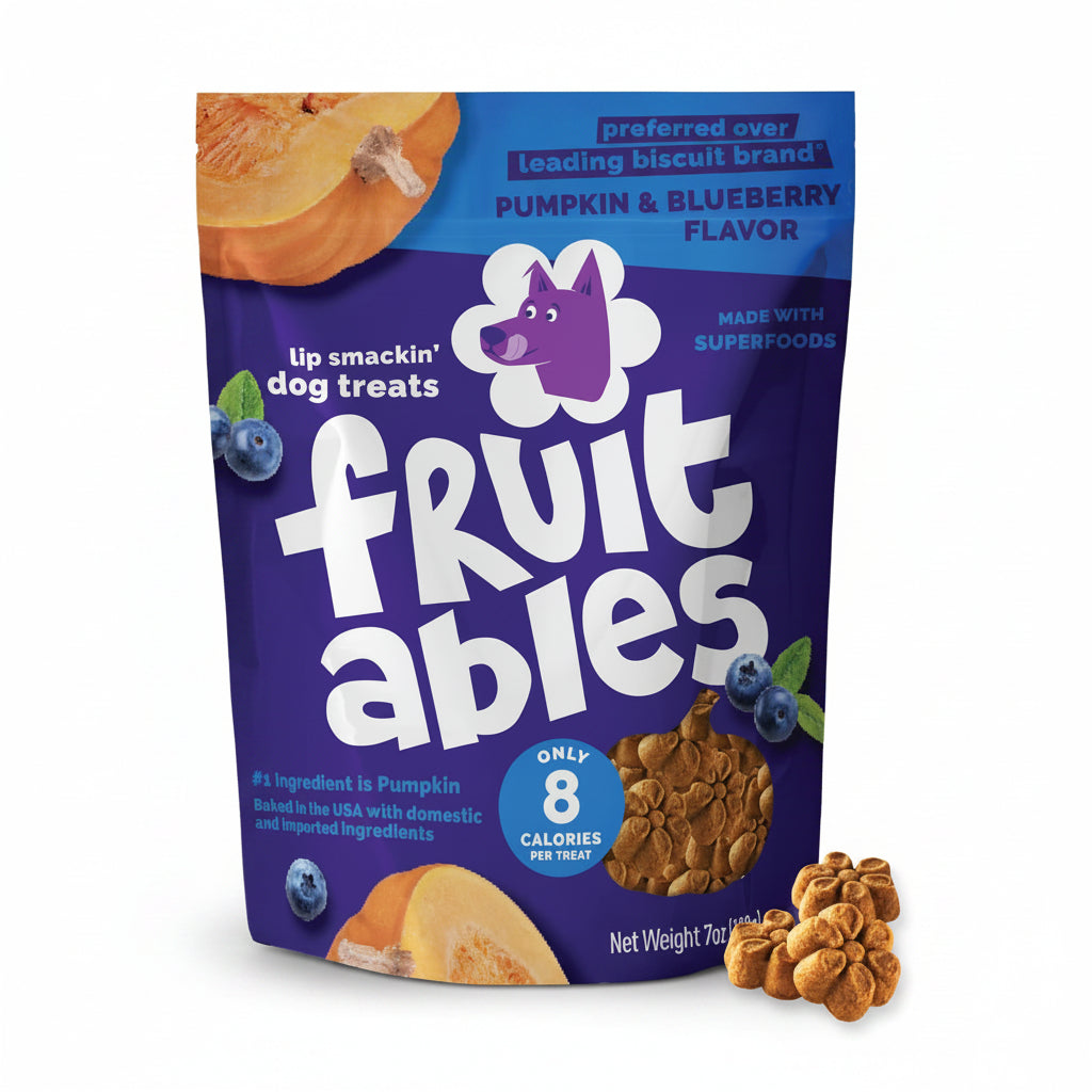 Fruitables Baked Dog Treats, Healthy Pumpkin Treat for Dogs, Low Calorie & Delicious, No Wheat, Corn or Soy, Made in the USA, Pumpkin and Blueberry Flavor, 7oz