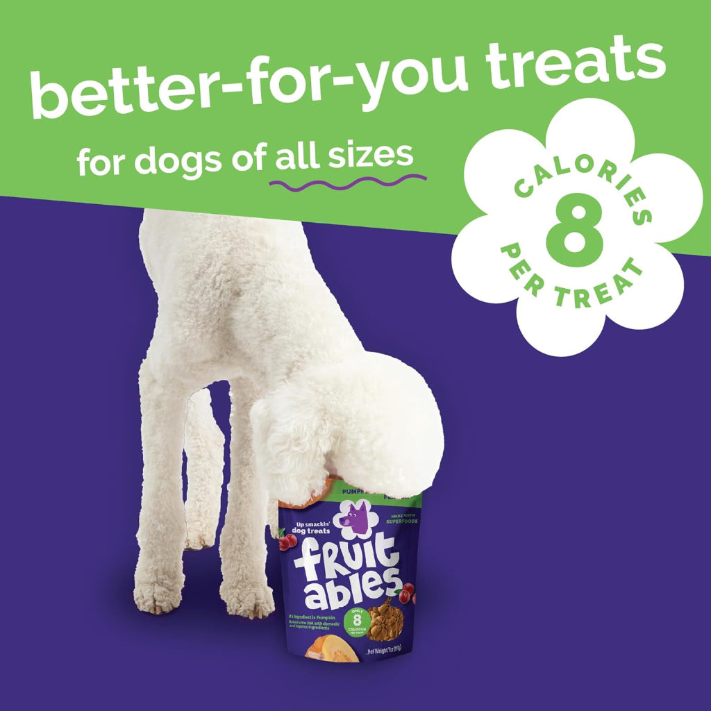 Fruitables Baked Dog Treats, Healthy Pumpkin Snacks for Dogs, Low Calorie & Delicious, No Wheat, Corn or Soy, Puppy Training Treats, Made in the USA, Pumpkin and Cranberry Flavor, 7oz