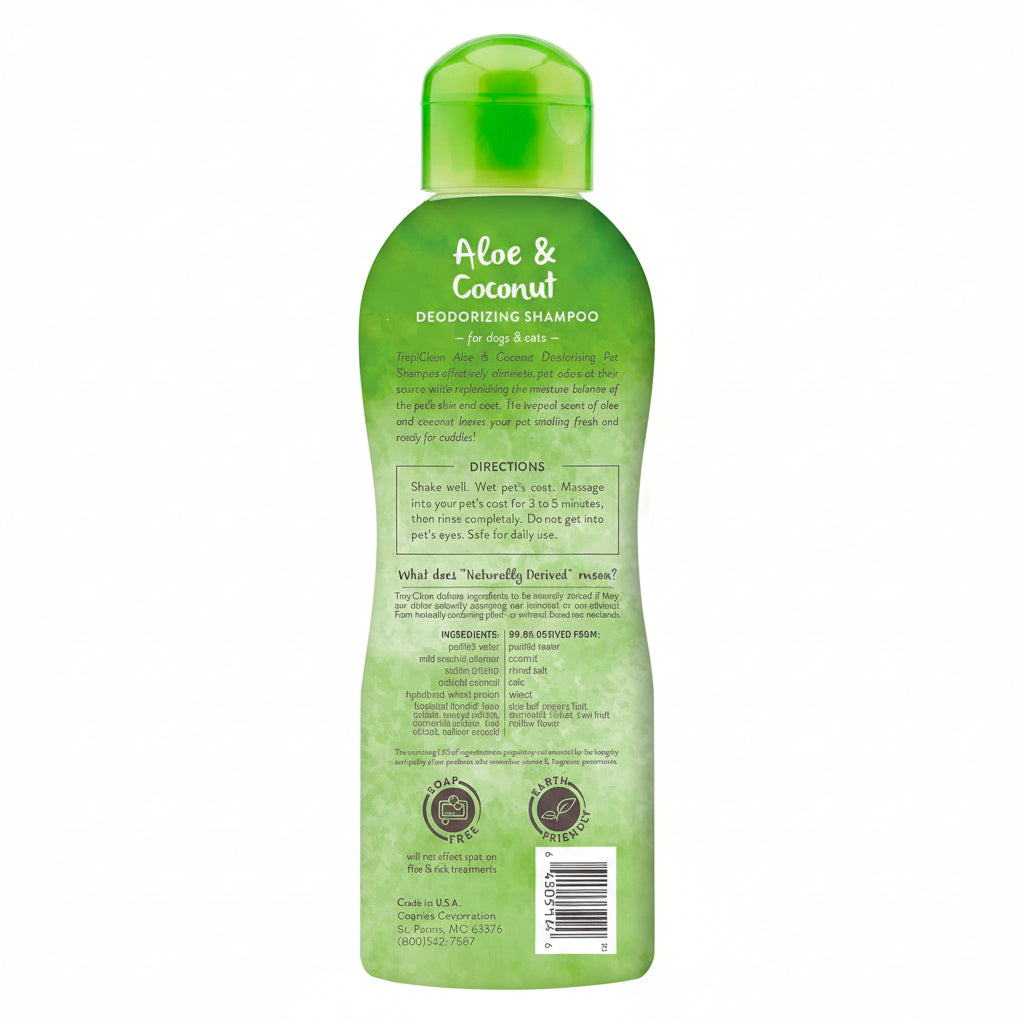 TropiClean Deodorizing Dog Shampoo for Smelly Dogs, Powerful Odor Control, Puppy Safe, Made in the USA, Aloe & Coconut Scent, Cat Friendly, 20oz.