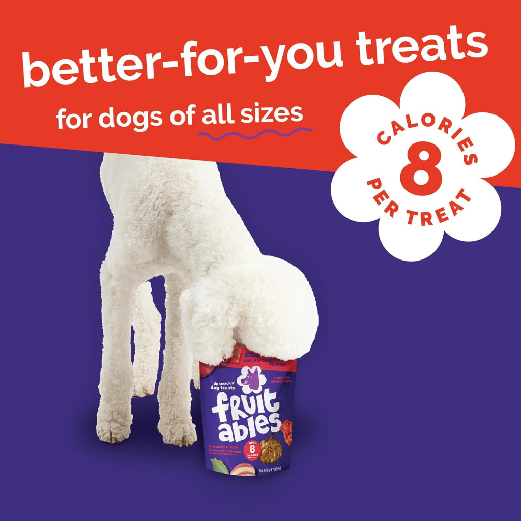 Fruitables Baked Dog Treats, Healthy Pumpkin Treat for Dogs, Low Calorie & Delicious, Free of Wheat, Corn and Soy, Made in the USA, Apple and Crispy Bacon Flavor, 12oz