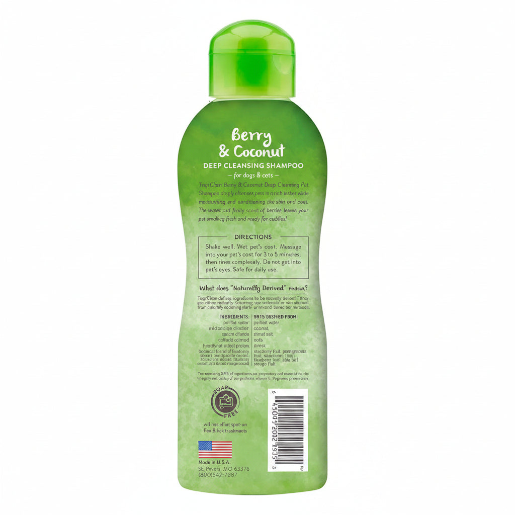 TropiClean Deodorizing Dog Shampoo for Smelly Pets, Long Lasting Odor Control, Puppy Safe, Made in the USA, Berry Scent, Cat Friendly, 20oz.