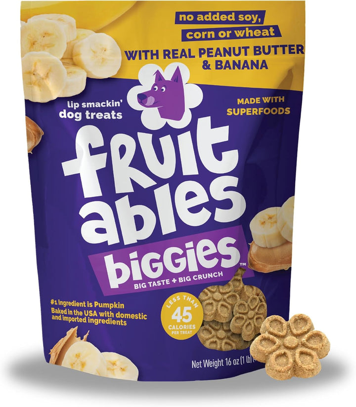 Fruitables Biggies Dog Biscuits, Healthy Treats for Dogs, Doggie Biscuits, Crunchy Pumpkin Treats, No Wheat, Corn or Soy, Made in the USA, Peanut Butter and Banana Flavor, 16oz