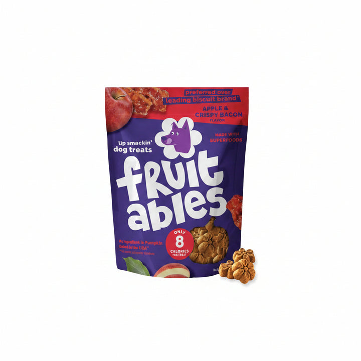 Fruitables Baked Dog Treats, Healthy Pumpkin Treat for Dogs, Low Calorie & Delicious, Free of Wheat, Corn and Soy, Made in the USA, Apple and Crispy Bacon Flavor, 12oz