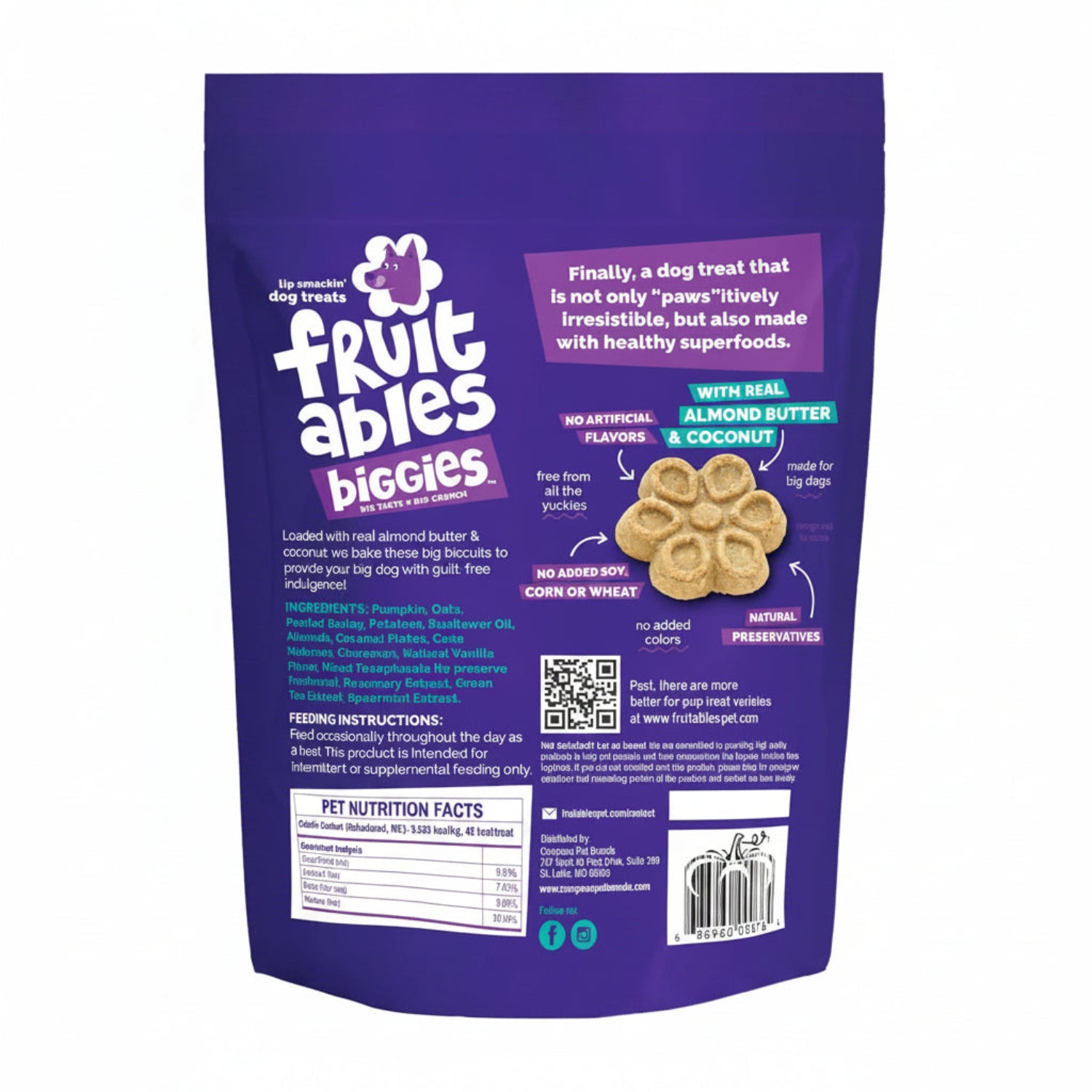 Fruitables Biggies Dog Biscuits, Pumpkin Treats for Dogs, Healthy Doggie Biscuits, Crunchy Treats, No Wheat, Corn or Soy, Made in The USA, Almond Butter and Coconut Flavor, 16oz