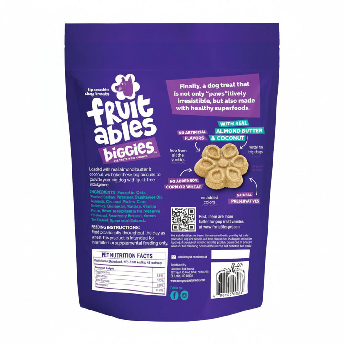 Fruitables Biggies Dog Biscuits, Pumpkin Treats for Dogs, Healthy Doggie Biscuits, Crunchy Treats, No Wheat, Corn or Soy, Made in The USA, Almond Butter and Coconut Flavor, 16oz