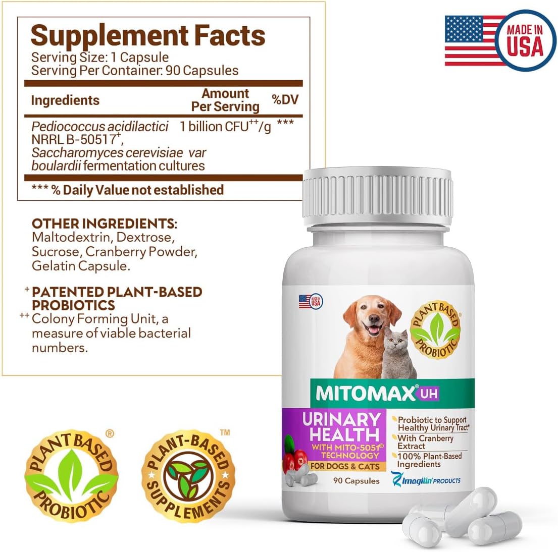 MitoMax Cranberry 90 Count Probiotic Supplement for Urinary Health of Dogs and Cats