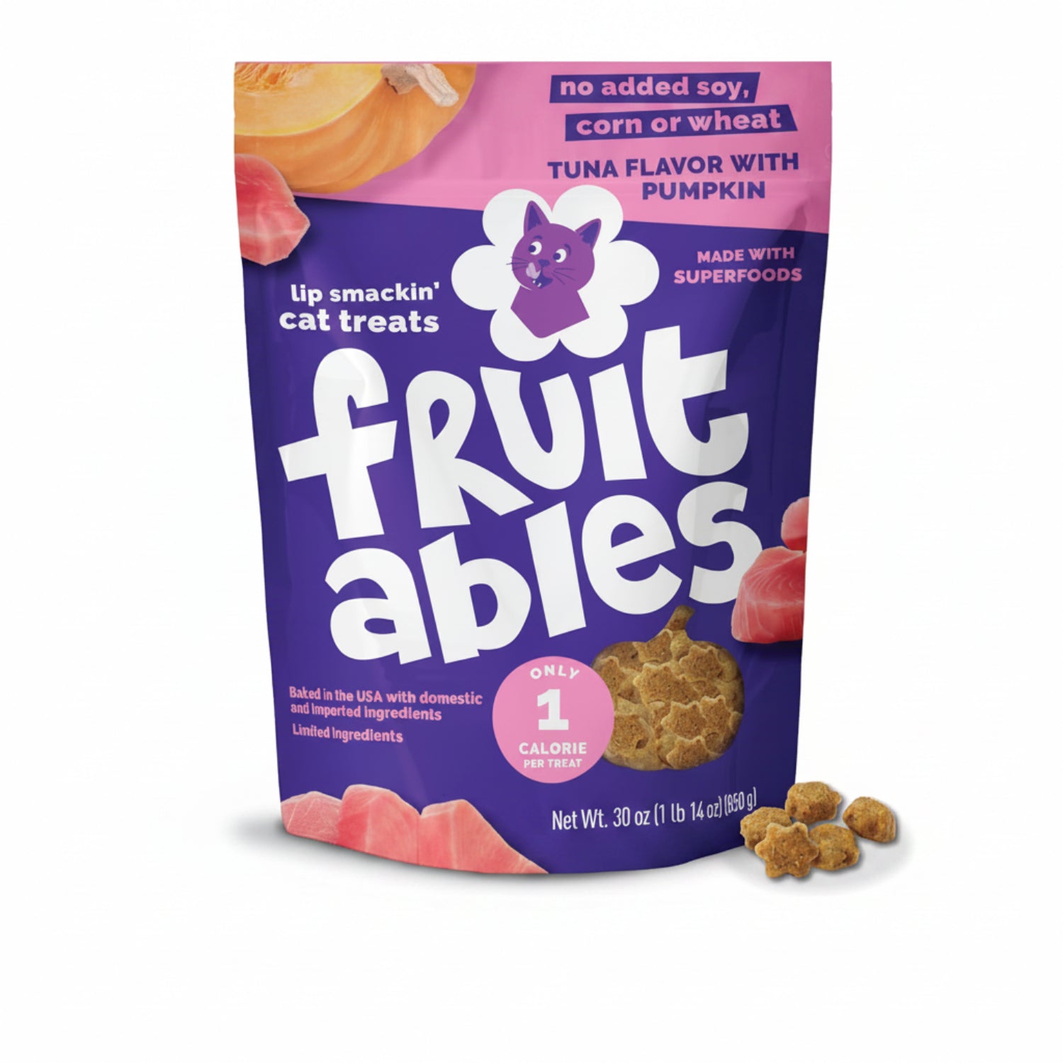 Fruitables Cat Treats Crunchy Cat Treats, Healthy Low Calorie Kitten Snacks, Made Without Wheat, Corn and Soy, Kitten Essentials, Made with Real Tuna and Pumpkin, 30 Ounces