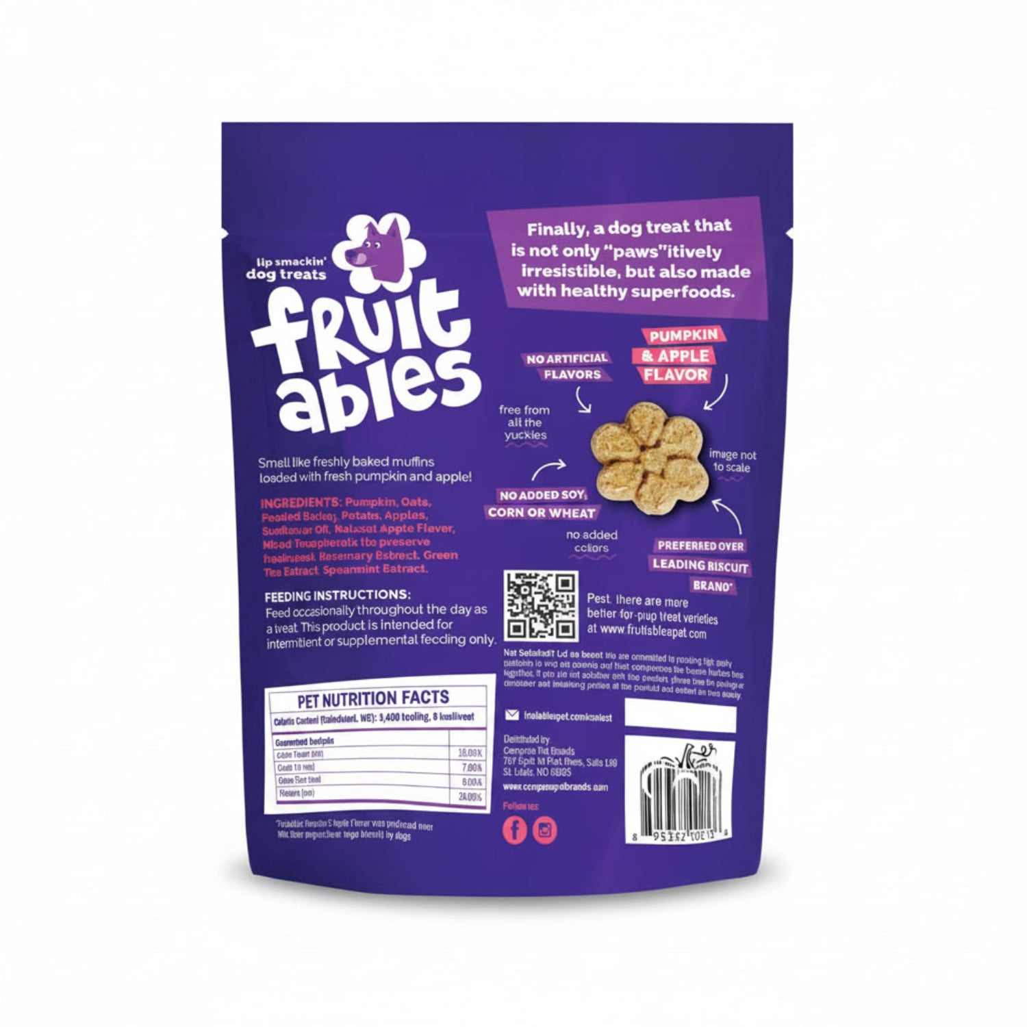 Fruitables Baked Dog Treats, Healthy Pumpkin Treat for Dogs, Low Calorie & Delicious, No Wheat, Corn or Soy, Made in the USA, Pumpkin and Apple Flavor, 7oz