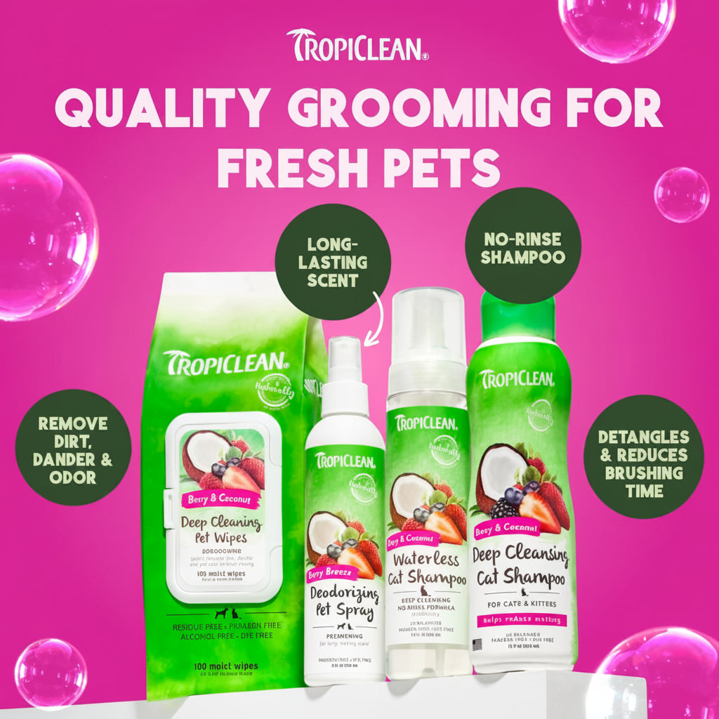 TropiClean Berry & Coconut Deep Cleansing Cat Shampoo | Kitten Shampoo Reduces Matting | Natural Shampoo Derived from Natural Ingredients | Made in The USA | 12 oz.