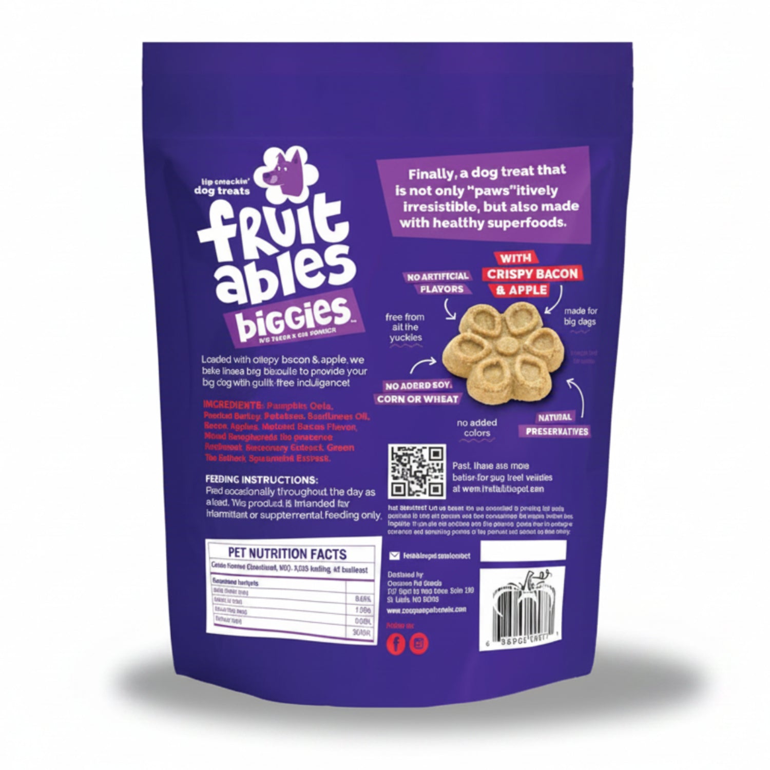 Fruitables Biggies Dog Biscuits, Healthy Treats for Dogs, Pumpkin Doggie Biscuits, Crunchy Treats, Made Without Wheat, Corn and Soy, Made in the USA, Crispy Apple and Bacon Flavor, 16oz