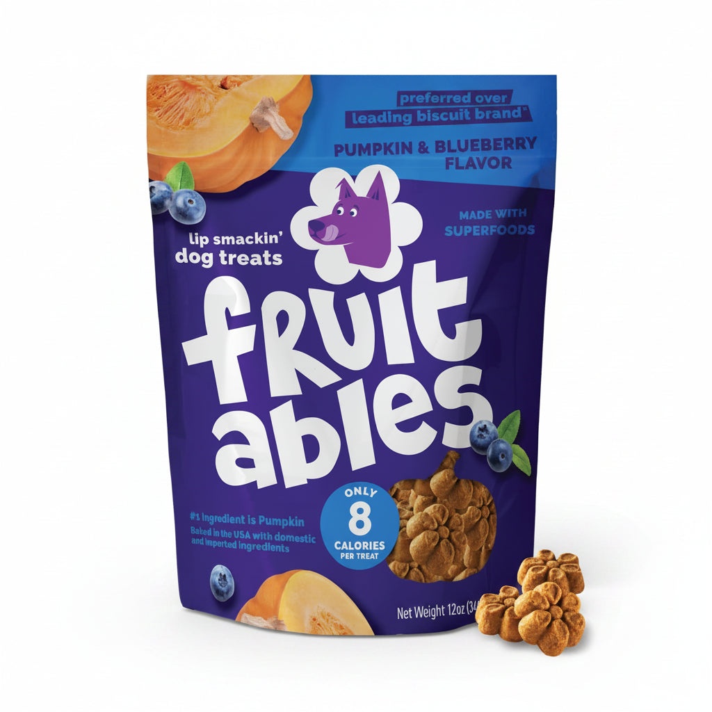 Fruitables Baked Dog Treats, Healthy Pumpkin Treat for Dogs, Low Calorie & Delicious, No Wheat, Corn or Soy, Made in the USA, Pumpkin and Blueberry Flavor, 12oz