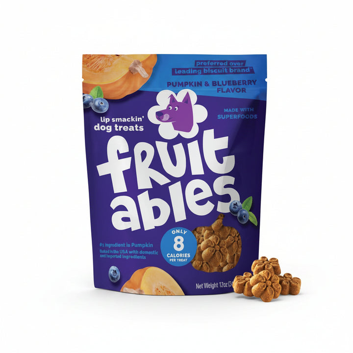Fruitables Baked Dog Treats, Healthy Pumpkin Treat for Dogs, Low Calorie & Delicious, No Wheat, Corn or Soy, Made in the USA, Pumpkin and Blueberry Flavor, 12oz