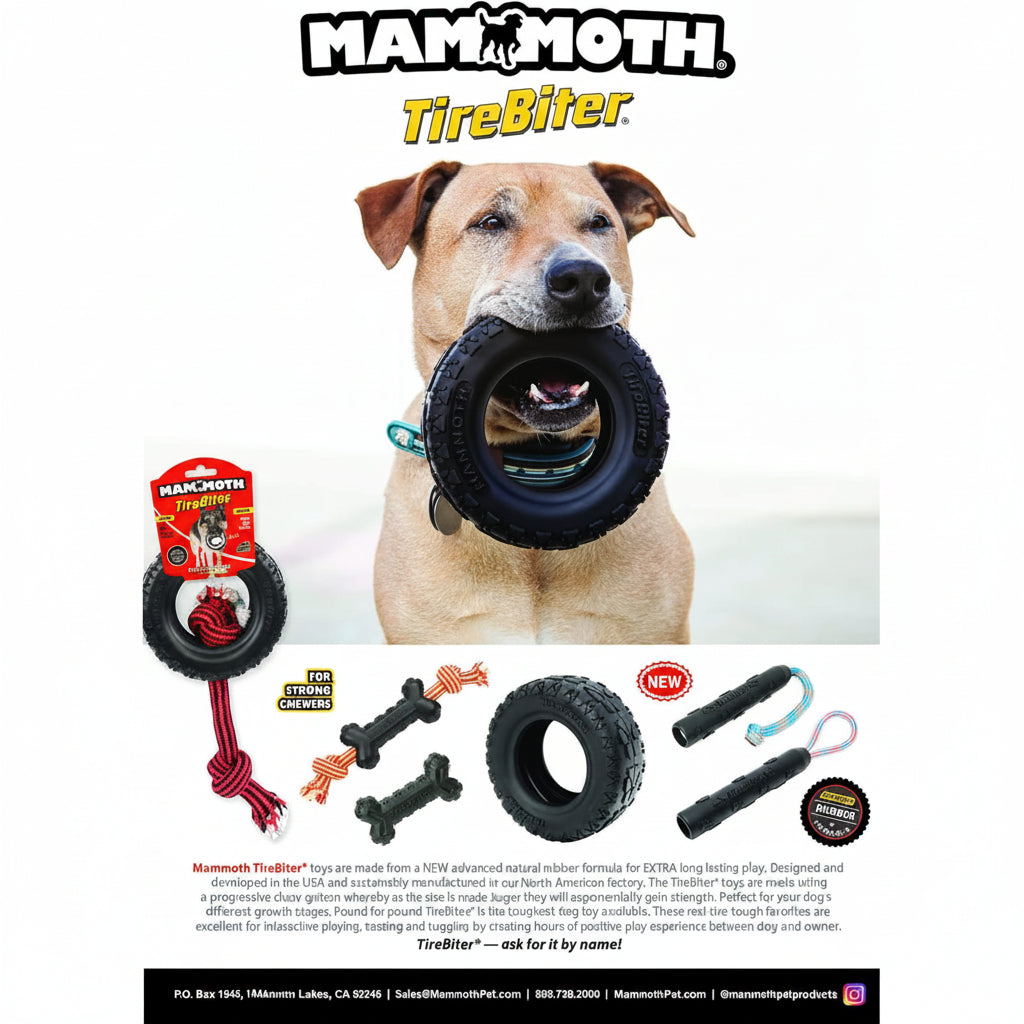 Mammoth Pet Products TireBiterII e with Cotton-Poly Rope – Natural Rubber Dog Toys for Extreme Chewers – Dog Toys for Extra Long Interactive Play – Aggressive Chewer Toys for Dogs - Large 16”, Black (31023F)