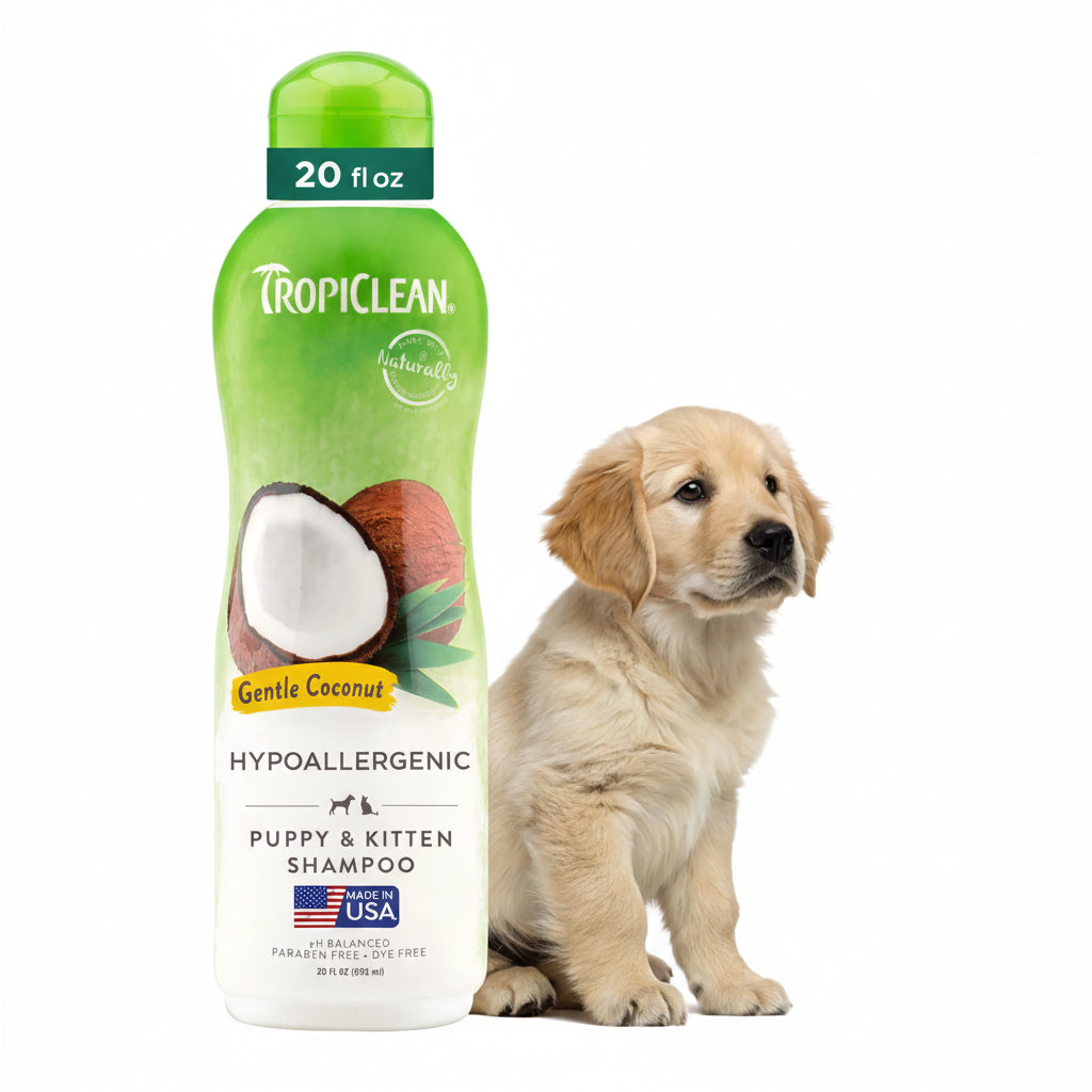 TropiClean Gentle Puppy Shampoo, Dog Shampoo for Allergies & Sensitive Skin, Made in USA, Gentle Coconut Scent, Safe for Cats & Kittens, 20oz