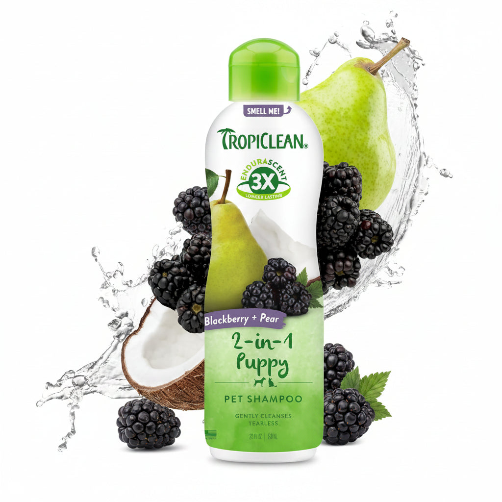 TropiClean Tearless Puppy Shampoo, 3X Long-Lasting BlackBerry Pear Scent, Hypoallergenic Dog Shampoo, Made in the USA, Cat & Kitten Friendly, 20 oz