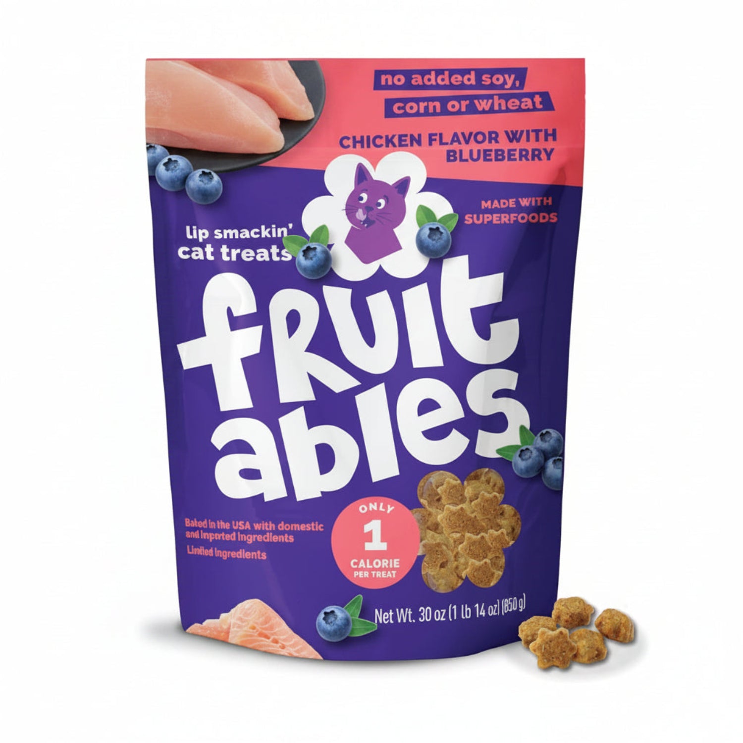 Fruitables Cat Treats Crunchy Cat Treats, Healthy Low Calorie Kitten Snacks, Made Without Wheat, Corn and Soy, Kitten Essentials, Made with Real Salmon and Cranberry, 30 Ounces